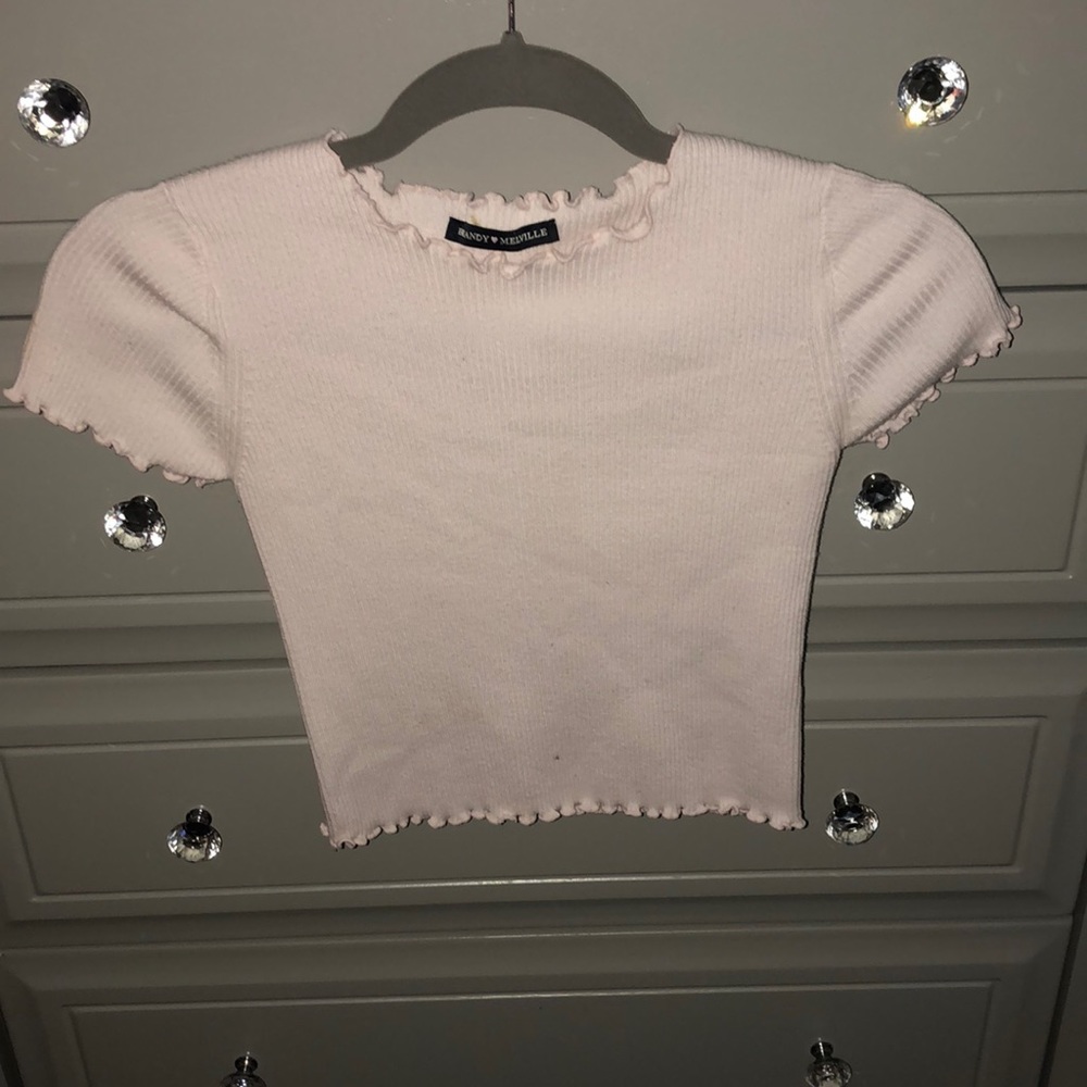 Blush Lettuce hem ruffle crop top